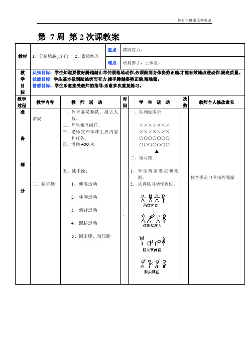 初二年级体育与健康教案第 7周 第2次课教案总14次备课教师