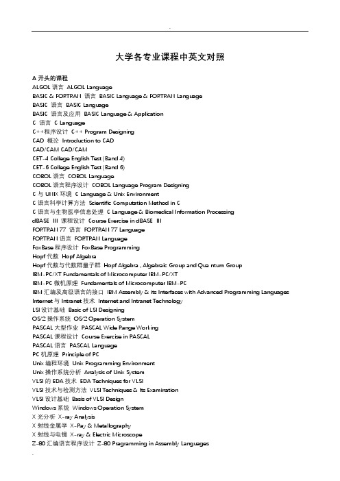 大学常见课程名称及英语翻译按字母排序及专业排序
