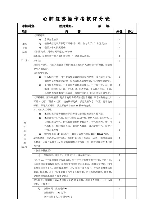 心肺复苏评分表