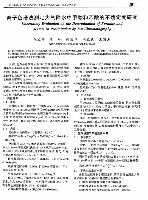 离子色谱法测定大气降水中甲酸和乙酸的不确定度研究