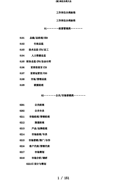 (版)岗位分类大全