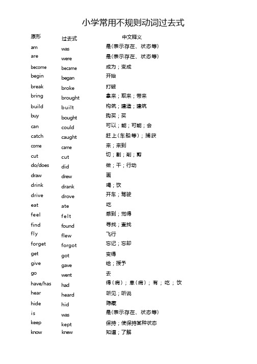 小学英语常用不规则动词过去式