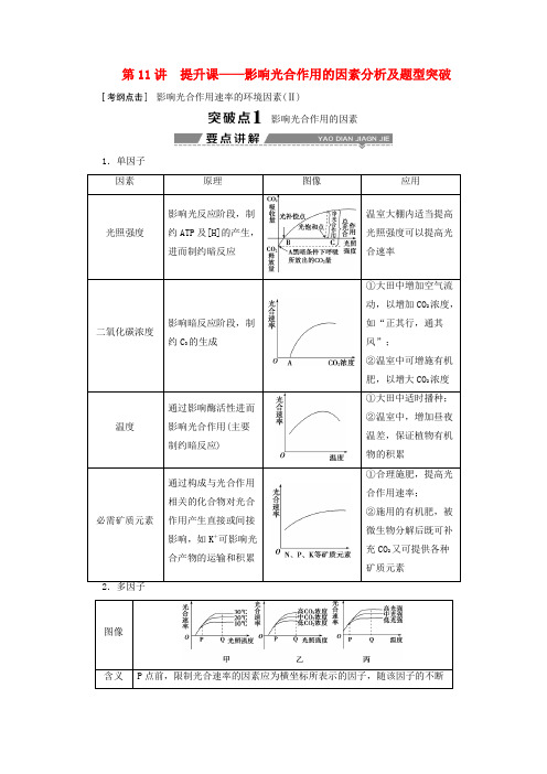 2018版高考生物复习细胞的能量供应和利用第11讲提升课__影响光合作用的因素分析及题型学案