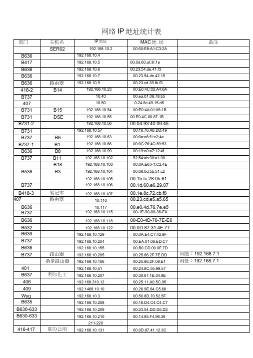 网络IP地址统计表2010