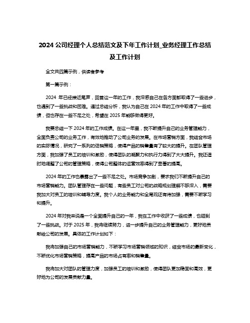 2024公司经理个人总结范文及下年工作计划_业务经理工作总结及工作计划