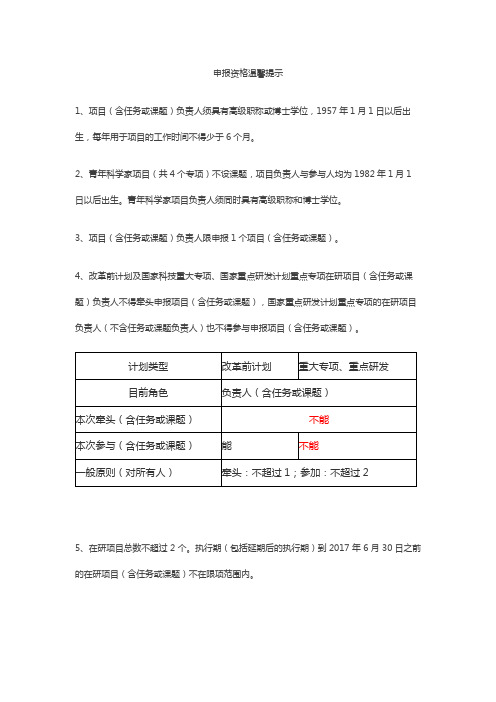 申报资格温馨提示