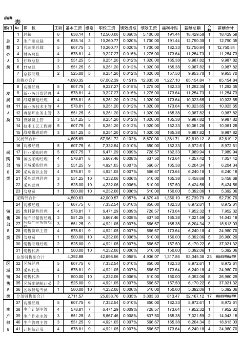 人力资源_人事_HR报表大全42-分级分类分岗工资测算表