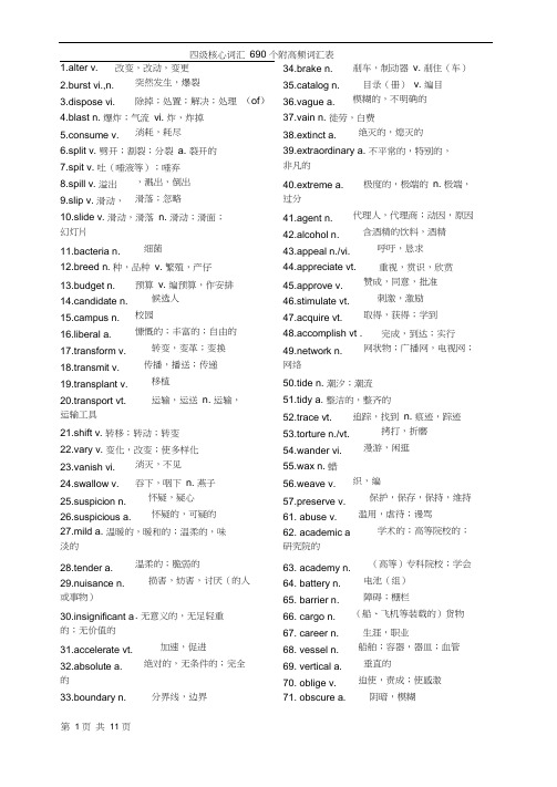 (完整版)英语四级核心高频词汇表