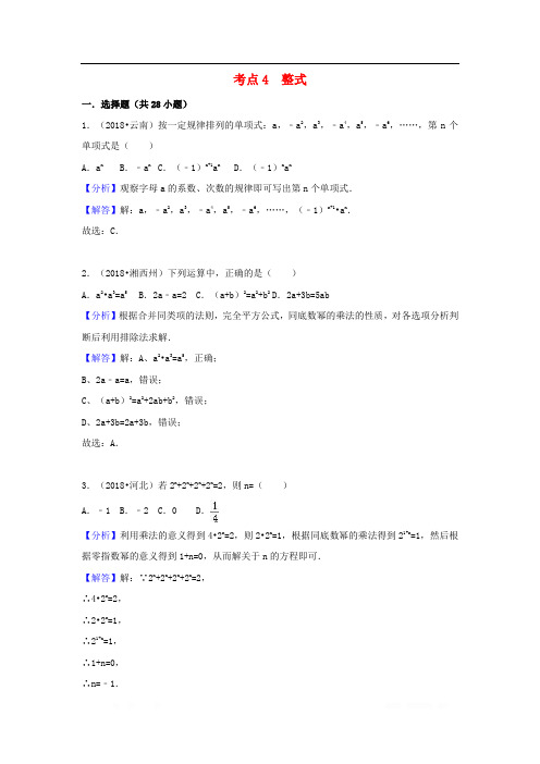 2018中考数学试题分类汇编考点4整式含解析_14