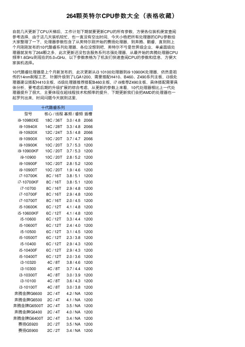 264颗英特尔CPU参数大全（表格收藏）