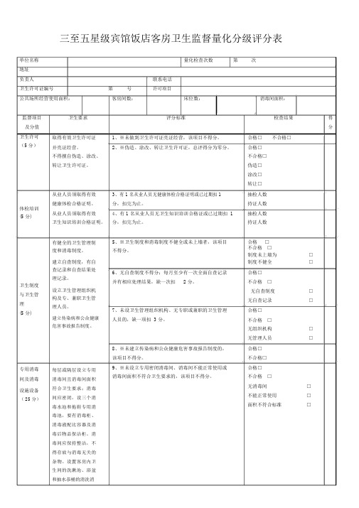 三至五星级宾馆饭店客房卫生监督量化分级评分表