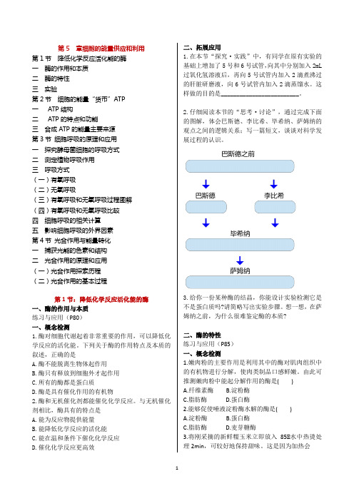 新教材高中生物必修1 第5章课后习题