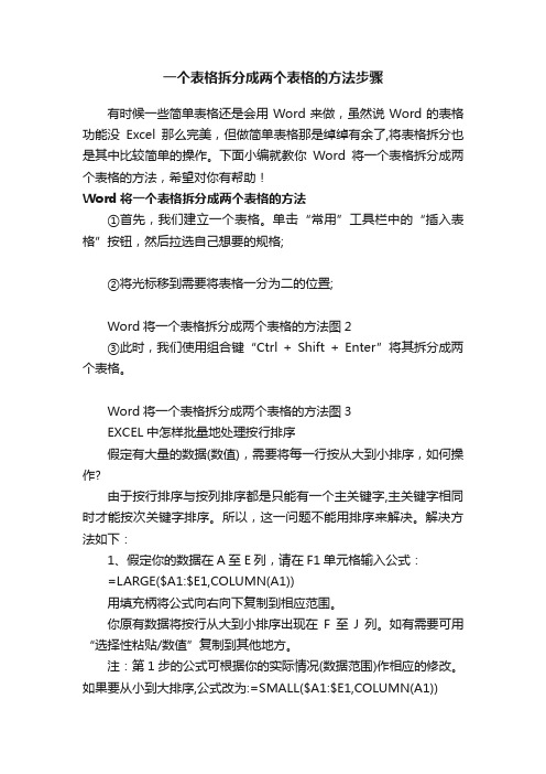 一个表格拆分成两个表格的方法步骤