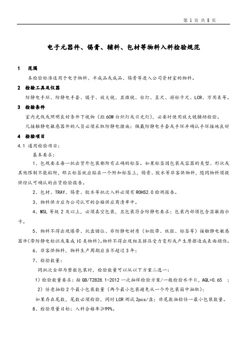 IQC物料检验标准-电子元器件、辅料、包材