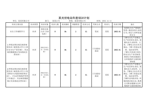 某光伏电站年度培训计划(适合电力运行)