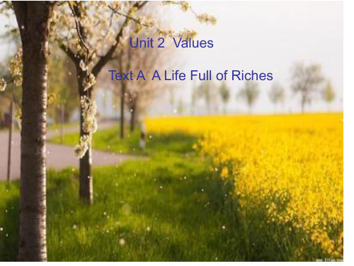 全新版大学英语综合教程-Unit-2-Values-TextA-A-Life-Full-of-Riches-new