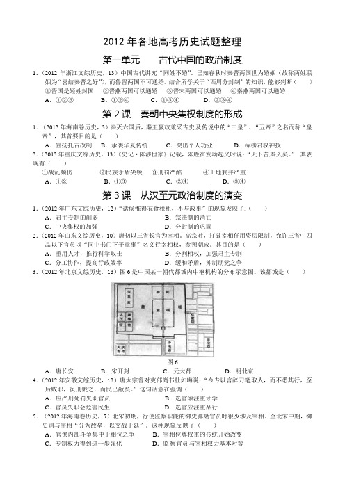 2012年各地高考历史试题整理