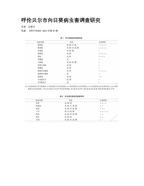 呼伦贝尔市向日葵病虫害调查研究