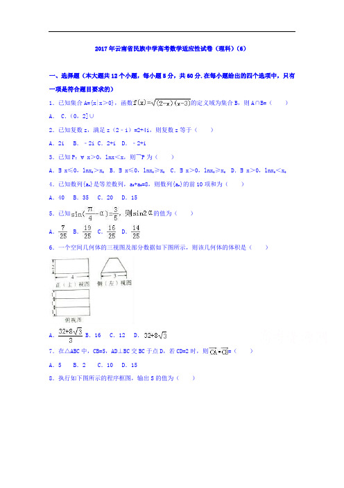 云南省民族中学2017届高三数学适应性试卷理科6 含解析