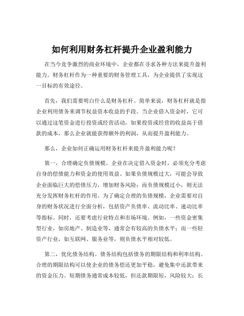 如何利用财务杠杆提升企业盈利能力