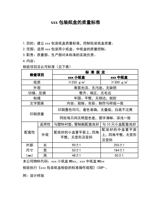 xxx包装纸盒的质量标准