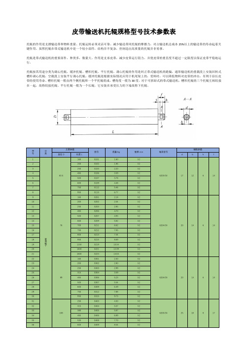 皮带输送机托辊规格型号技术参数表