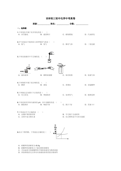 吉林初三初中化学中考真卷带答案解析