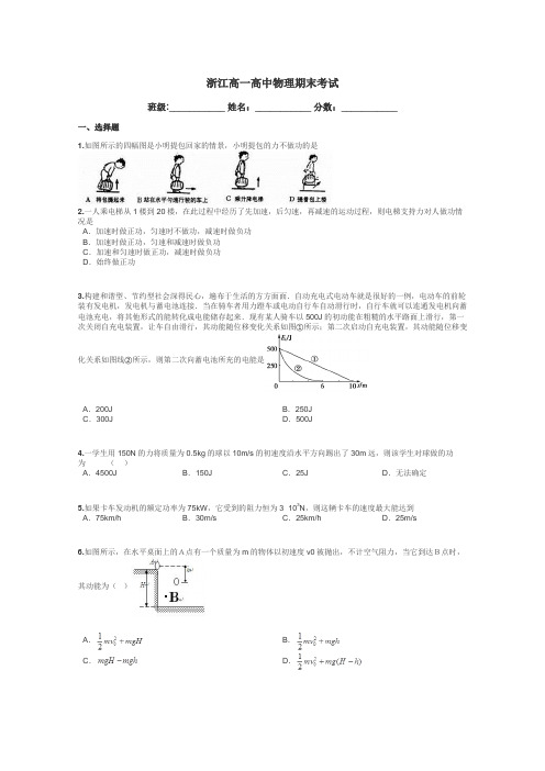 浙江高一高中物理期末考试带答案解析
