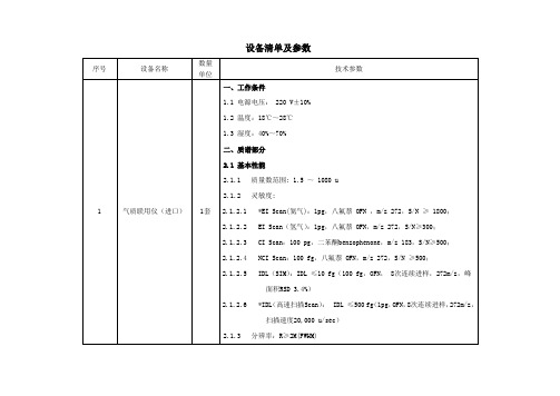 设备清单及参数