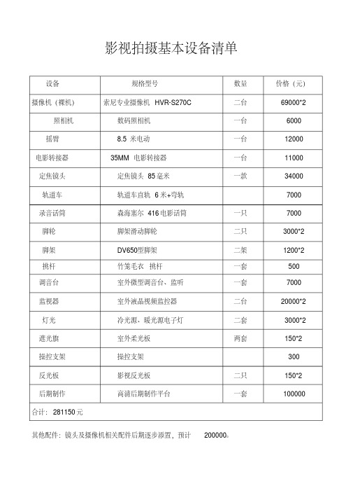 影视拍摄基本设备清单.pdf