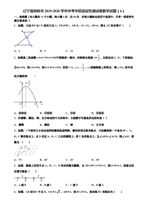 辽宁省铁岭市2019-2020学年中考中招适应性测试卷数学试题(4)含解析