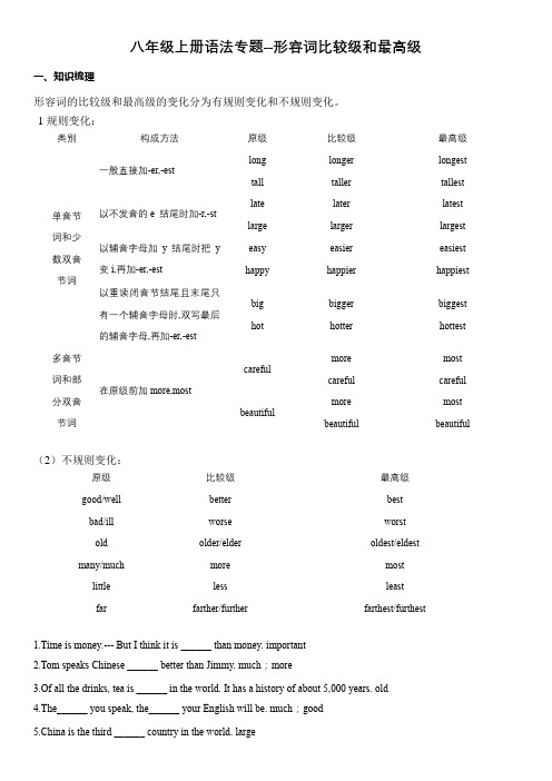 八年级上册语法专题--形容词比较级和最高级