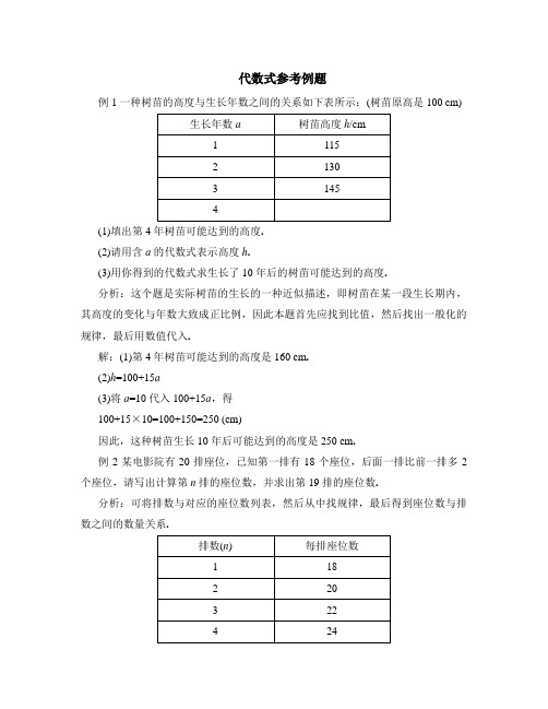 代数式参考例题