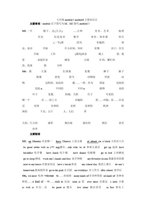 外研版 (2012新版)七年级英语上册module5~module6 知识点