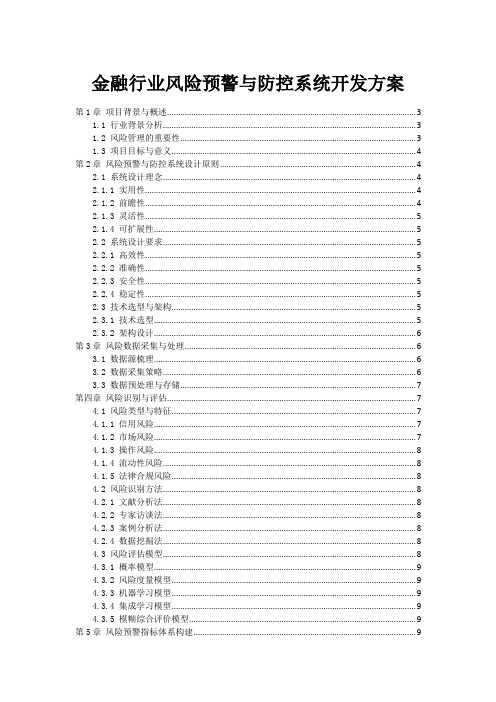 金融行业风险预警与防控系统开发方案