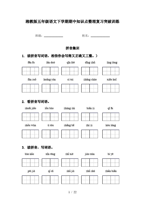 湘教版五年级语文下学期期中知识点整理复习突破训练