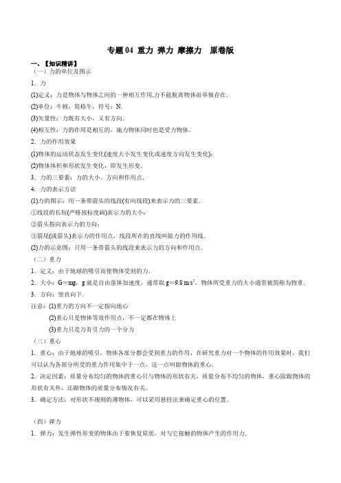 专题04 重力、弹力、摩擦力-江苏省2020年高考物理一轮考点扫描 原卷版