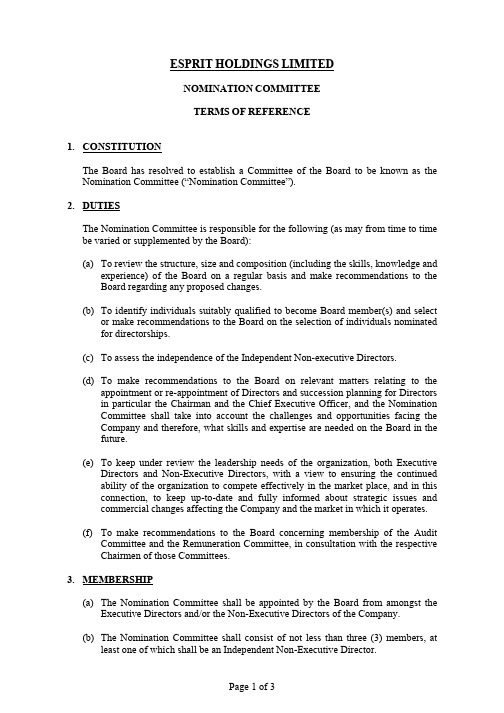 Nomination Committee - Terms of Reference