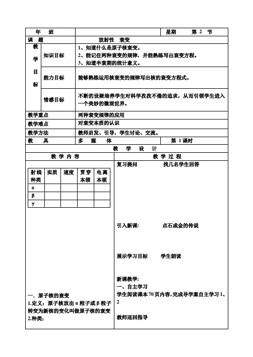 2020-2021学年教科版选修3-5 第三章 2. 放射性 衰变 教案