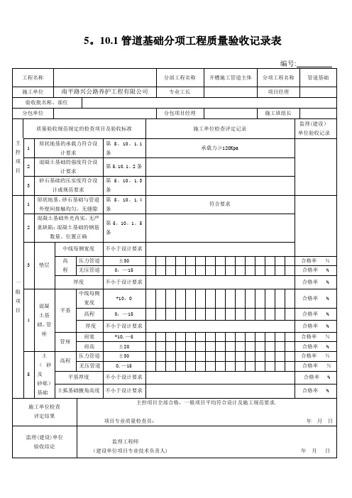 5.10.1管道基础分项工程质量验收记录表