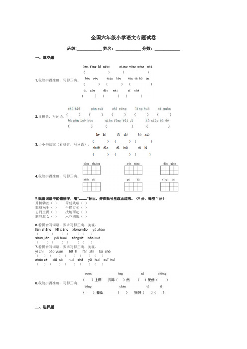 全国六年级小学语文专题试卷带答案解析
