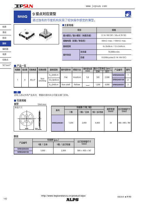 ALPS阿尔卑斯9 接点对应竖型旋转开关SRBQ系列选型规格书