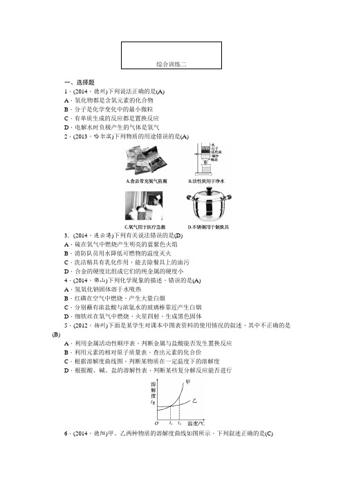 中考化学总复习综合训练2+含答案