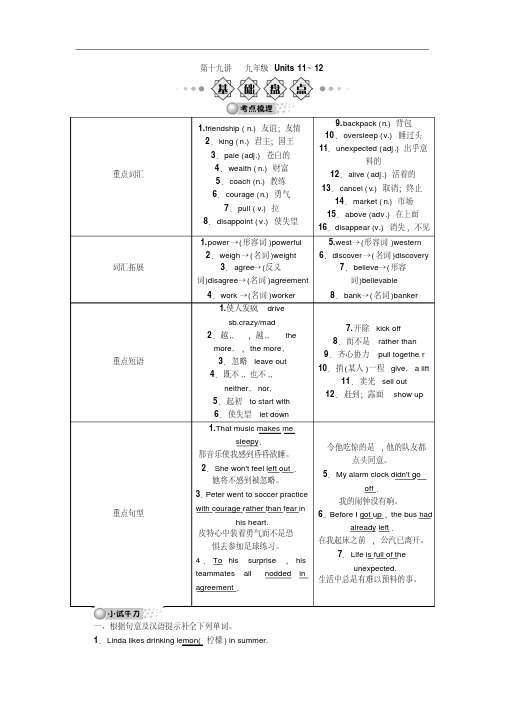 2016中考英语人教版一轮复习导学案+第十九讲+九年级Units+11~12