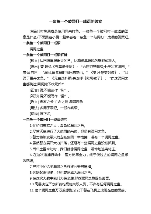 一条鱼一个破网打一成语的答案