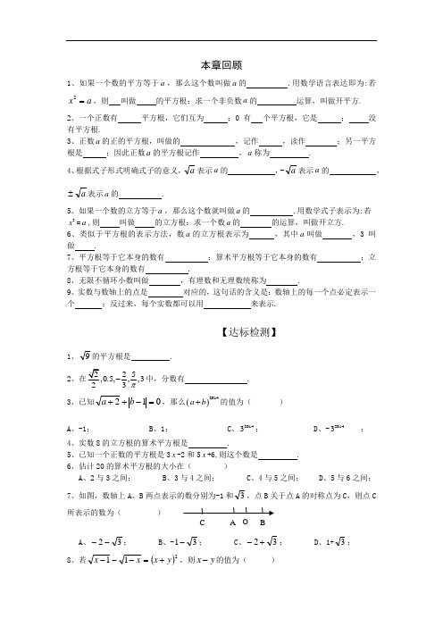 华东师大版八年级上册数学试题：第十一章数的开方本章回顾与练习 (无答案)