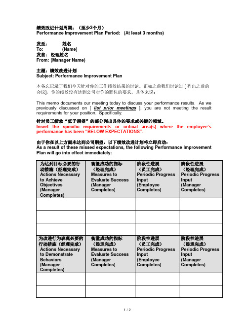 绩效改进计划 Performance Improvement Plan (PIP)