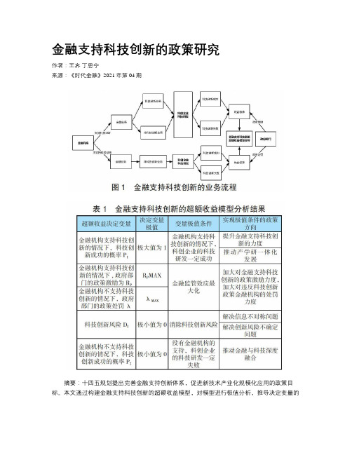 金融支持科技创新的政策研究