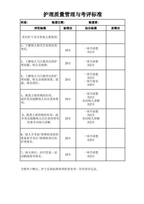 护理质量管理与考评标准