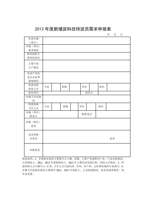 科技特派员需求申报表 Word 文档